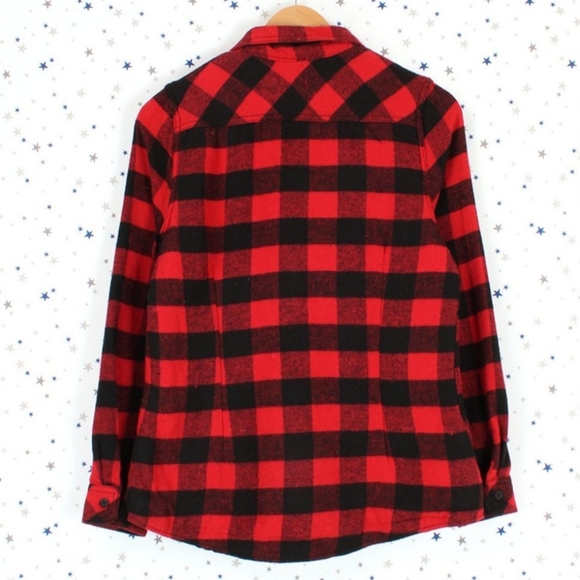 Sherpa Fur Lined Flannel Plaid Button Up Shirt Red Black - Picture 4 of 6